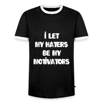 Ich lasse meine Hater meine Motivatoren sein Zitat - Männer Kontrast-T-Shirt - Schwarz/Weiß - Vorne - AI Model Female 172 light (172cm) & AI Model Male 178 light (178cm)
