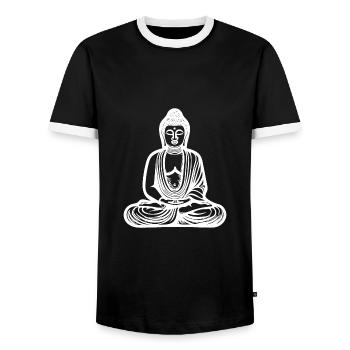 Deep meditation Buddha portrait spiritual nature - Men's Ringer Shirt - black/white - Front - AI Model Female 172 light (172cm) & AI Model Male 178 light (178cm)