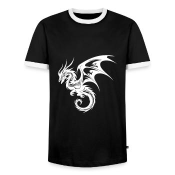 Chinese Flying Dragon in Tattoo Style - Men's Ringer Shirt - black/white - Front - AI Model Female 172 light (172cm) & AI Model Male 178 light (178cm)