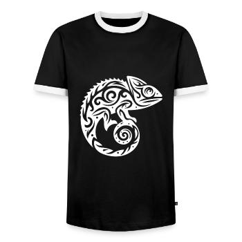 Scaly Creeper Disguise Chameleon Tattoo - Men's Ringer Shirt - black/white - Front - AI Model Female 172 light (172cm) & AI Model Male 178 light (178cm)