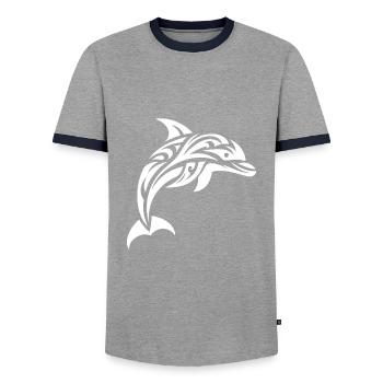 Saut Mignon Tatouage Dauphin - T-shirt contrasté Homme - gris/marine  - Devant - AI Model Female 172 light (172cm) & AI Model Male 178 light (178cm)