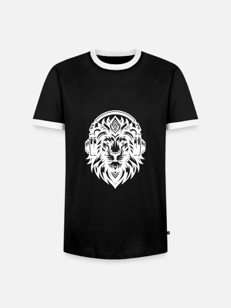 Grimmiger Löwe mit Kopfhörer - Männer Kontrast-T-Shirt - Schwarz/Weiß