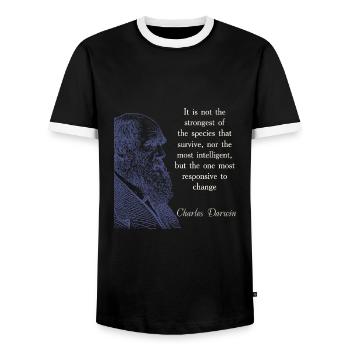 Zitieren Darwin Biologie Evolutionstheorie - Männer Kontrast-T-Shirt - Schwarz/Weiß - Vorne - AI Model Female 172 light (172cm) & AI Model Male 178 light (178cm)
