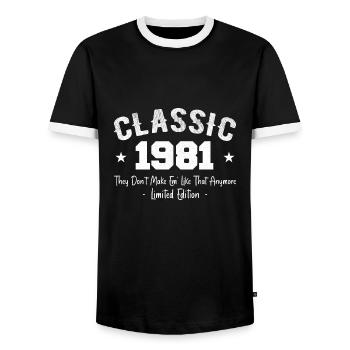 Jahrgang 1981 Vintage Classic Jubiläumsgeschenk 1981 - Männer Kontrast-T-Shirt - Schwarz/Weiß - Vorne - AI Model Female 172 light (172cm) & AI Model Male 178 light (178cm)