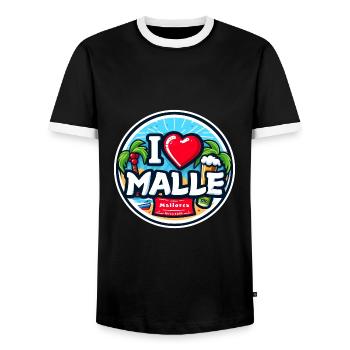 I Love Malle Mallorca Holidays Beer Alcohol Holidays - Men's Ringer Shirt - black/white - Front - AI Model Female 172 light (172cm) & AI Model Male 178 light (178cm)