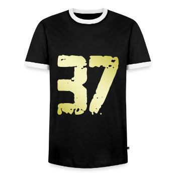 37 Nombre Vintage - T-shirt contrasté Homme - noir/blanc - Devant - AI Model Female 172 light (172cm) & AI Model Male 178 light (178cm)