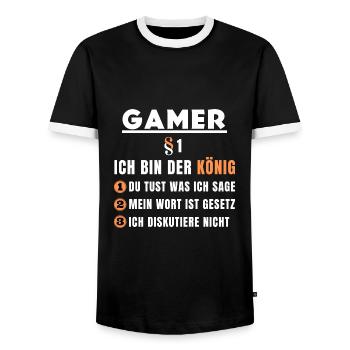 Gamer Gift - I'm the King - Men's Ringer Shirt - black/white - Front - AI Model Female 172 light (172cm) & AI Model Male 178 light (178cm)