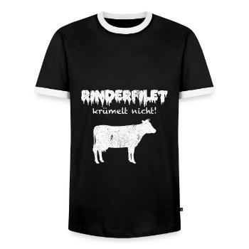 anti vegan Rinderfilet Geschenk - Männer Kontrast-T-Shirt - Schwarz/Weiß - Vorne - AI Model Female 172 light (172cm) & AI Model Male 178 light (178cm)