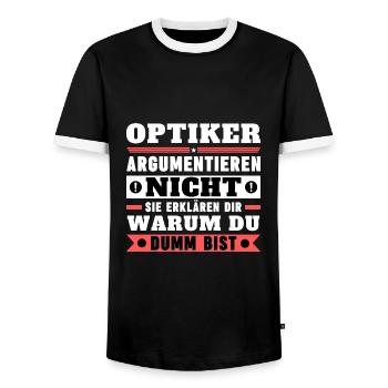 Opticians don't argue - Men's Ringer Shirt - black/white - Front - AI Model Female 172 light (172cm) & AI Model Male 178 light (178cm)