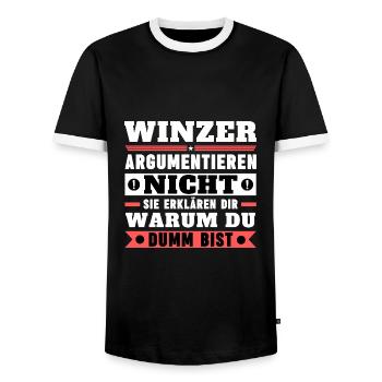 Winemakers don't argue - Men's Ringer Shirt - black/white - Front - AI Model Female 172 light (172cm) & AI Model Male 178 light (178cm)
