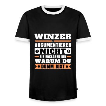 Winemakers don't argue - Men's Ringer Shirt - black/white - Front - AI Model Female 172 light (172cm) & AI Model Male 178 light (178cm)