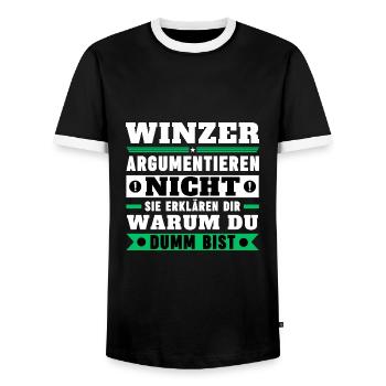 Winemakers don't argue - Men's Ringer Shirt - black/white - Front - AI Model Female 172 light (172cm) & AI Model Male 178 light (178cm)