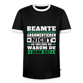 Beamte argumentieren nicht - Männer Kontrast-T-Shirt - Schwarz/Weiß - Vorne - AI Model Female 172 light (172cm) & AI Model Male 178 light (178cm)