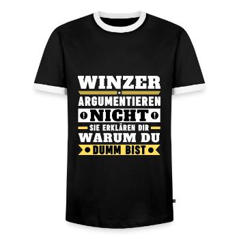 Winemakers don't argue - Men's Ringer Shirt - black/white - Front - AI Model Female 172 light (172cm) & AI Model Male 178 light (178cm)