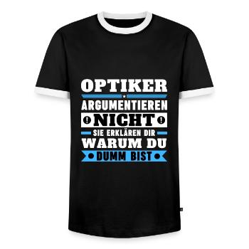 Opticians don't argue - Men's Ringer Shirt - black/white - Front - AI Model Female 172 light (172cm) & AI Model Male 178 light (178cm)
