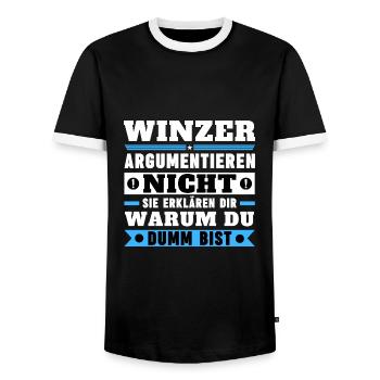 Winemakers don't argue - Men's Ringer Shirt - black/white - Front - AI Model Female 172 light (172cm) & AI Model Male 178 light (178cm)