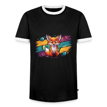 Fuchs - Illustration - Männer Kontrast-T-Shirt - Schwarz/Weiß - Vorne - AI Model Female 172 light (172cm) & AI Model Male 178 light (178cm)