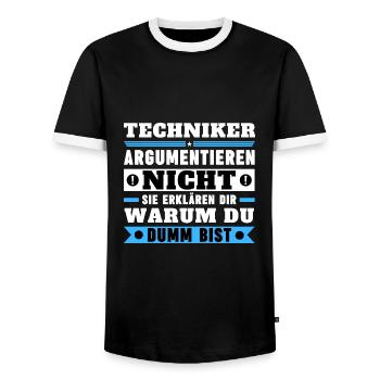 Technicians don't argue - Men's Ringer Shirt - black/white - Front - AI Model Female 172 light (172cm) & AI Model Male 178 light (178cm)