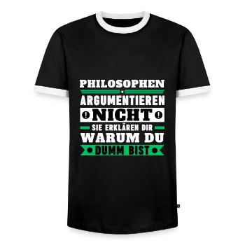 Les philosophes ne discutent pas - T-shirt contrasté Homme - noir/blanc - Devant - AI Model Female 172 light (172cm) & AI Model Male 178 light (178cm)