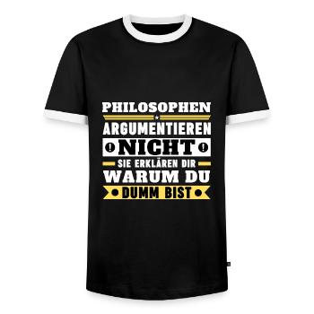 Les philosophes ne discutent pas - T-shirt contrasté Homme - noir/blanc - Devant - AI Model Female 172 light (172cm) & AI Model Male 178 light (178cm)