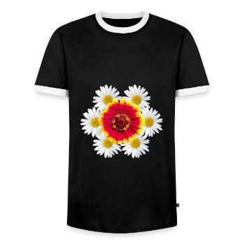 Zinnia with daisies Floral pattern Zinnia Flower - Men's Ringer Shirt - black/white - Front - AI Model Female 172 light (172cm) & AI Model Male 178 light (178cm)