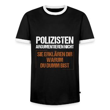 Les policiers ne discutent pas - T-shirt contrasté Homme - noir/blanc - Devant - AI Model Female 172 light (172cm) & AI Model Male 178 light (178cm)