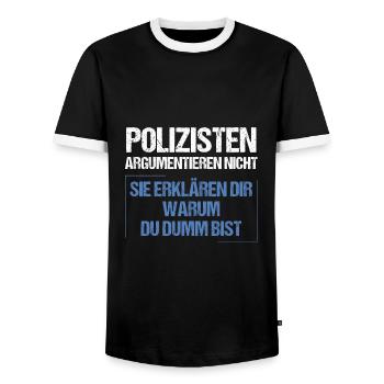 Les policiers ne discutent pas - T-shirt contrasté Homme - noir/blanc - Devant - AI Model Female 172 light (172cm) & AI Model Male 178 light (178cm)