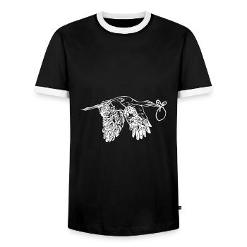 Flying Stork offspring Delivery - Men's Ringer Shirt - black/white - Front - AI Model Female 172 light (172cm) & AI Model Male 178 light (178cm)
