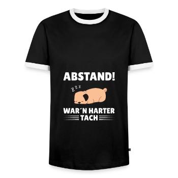 Abstand War`n harter Tach Feierabend chillen Hund - Männer Kontrast-T-Shirt - Schwarz/Weiß - Vorne - AI Model Female 172 light (172cm) & AI Model Male 178 light (178cm)