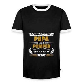 2 Titel Papa Pumper Gym lustige Geschenkidee sport - Männer Kontrast-T-Shirt - Schwarz/Weiß - Vorne - AI Model Female 172 light (172cm) & AI Model Male 178 light (178cm)