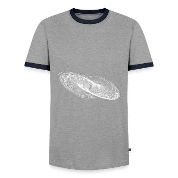 Geometric Circle Lines Ellipses - Men's Ringer Shirt - grey/navy  - Front - AI Model Female 172 light (172cm) & AI Model Male 178 light (178cm)