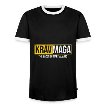Israelischer Kampfsport Krav Maga - Männer Kontrast-T-Shirt - Schwarz/Weiß - Vorne - AI Model Female 172 light (172cm) & AI Model Male 178 light (178cm)