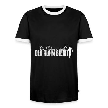 Jogging Der Schmerz Vergeht Der Ruhm Bleibt Motiv - Männer Kontrast-T-Shirt - Schwarz/Weiß - Vorne - AI Model Female 172 light (172cm) & AI Model Male 178 light (178cm)