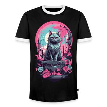 Chat Pastel gothique avec lune et Roses - T-shirt contrasté Homme - noir/blanc - Devant - AI Model Female 172 light (172cm) & AI Model Male 178 light (178cm)