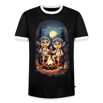 Halloween Camping Vampire Kids Cartoon - Men's Ringer Shirt - black/white - Front - AI Model Female 172 light (172cm) & AI Model Male 178 light (178cm)