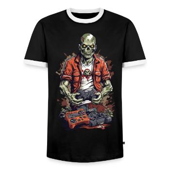 Zombie Gamer Retro Halloween Jeu Amusant - T-shirt contrasté Homme - noir/blanc - Devant - AI Model Female 172 light (172cm) & AI Model Male 178 light (178cm)