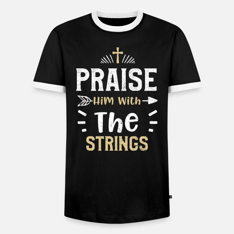 Praise Him With The Strings - Men's Ringer Shirt - black/white