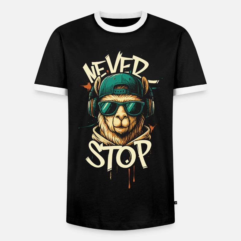 Llama DJ Never Stop - Men's Ringer Shirt - black/white