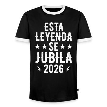 This Legend Retires 2026 - Men's Ringer Shirt - black/white - Front - AI Model Female 172 light (172cm) & AI Model Male 178 light (178cm)