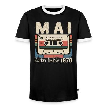 Mai 1983 - T-shirt contrasté Homme - noir/blanc - Devant - AI Model Female 172 light (172cm) & AI Model Male 178 light (178cm)