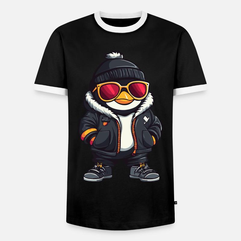 Pinguin Cool Comic - Männer Kontrast-T-Shirt - Schwarz/Weiß