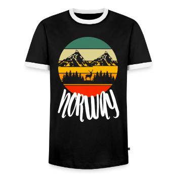 Norway Mountains Hiking Retro Nature - Men's Ringer Shirt - black/white - Front - AI Model Female 172 light (172cm) & AI Model Male 178 light (178cm)