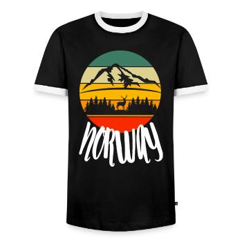 Norwegian Forest Animal Deer Retro Norway Nature - Men's Ringer Shirt - black/white - Front - AI Model Female 172 light (172cm) & AI Model Male 178 light (178cm)