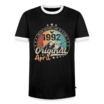 1992 Avril 1992 Anniversaire Avril 1992 Avril - T-shirt contrasté Homme - noir/blanc - Devant - AI Model Female 172 light (172cm) & AI Model Male 178 light (178cm)