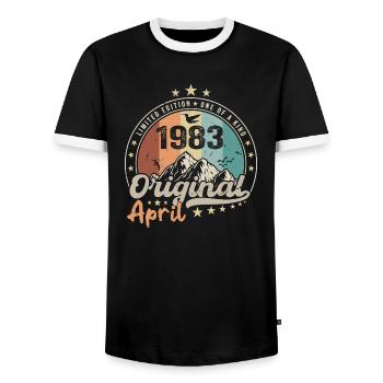 1983 April 1983 Birthday April 1983 April - Men's Ringer Shirt - black/white - Front - AI Model Female 172 light (172cm) & AI Model Male 178 light (178cm)