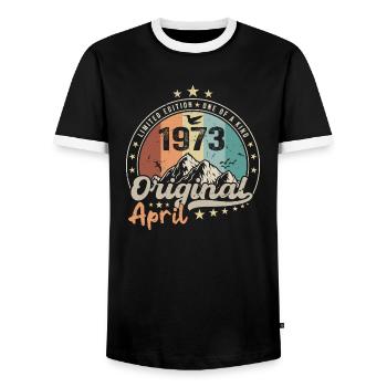 1973 Avril 1973 Anniversaire Avril 1973 Avril - T-shirt contrasté Homme - noir/blanc - Devant - AI Model Female 172 light (172cm) & AI Model Male 178 light (178cm)