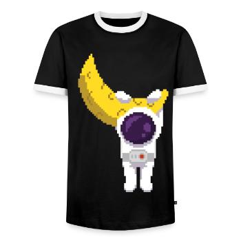 Retro Pixel Astronaut hängt am Mond - Männer Kontrast-T-Shirt - Schwarz/Weiß - Vorne - AI Model Female 172 light (172cm) & AI Model Male 178 light (178cm)