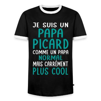 Papa Picard comme un papa normal plus cool - T-shirt contrasté Homme - noir/blanc - Devant - AI Model Female 172 light (172cm) & AI Model Male 178 light (178cm)