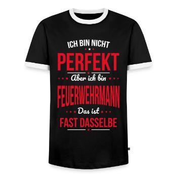 I'm not perfect, but I'm a firefighter - Men's Ringer Shirt - black/white - Front - AI Model Female 172 light (172cm) & AI Model Male 178 light (178cm)