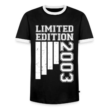 2003 Anniversary Born in 2003 Limited Edition - Men's Ringer Shirt - black/white - Front - AI Model Female 172 light (172cm) & AI Model Male 178 light (178cm)